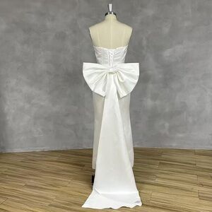 Amazon White Strapless Midi Dress with Large Bow Back
